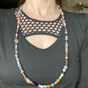 Vintage Multicolor Glass Bead Long Necklace - Women Jewelry
